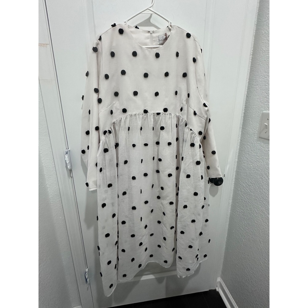 Dainty Jewells Cream Pom Pom Polka Dot Modest Empire Waist Midi Dress 4XL